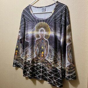 Vintage Crystal Tara Women's Alex Grey Art All Over Print 3/4 Sleeve Shirt XL